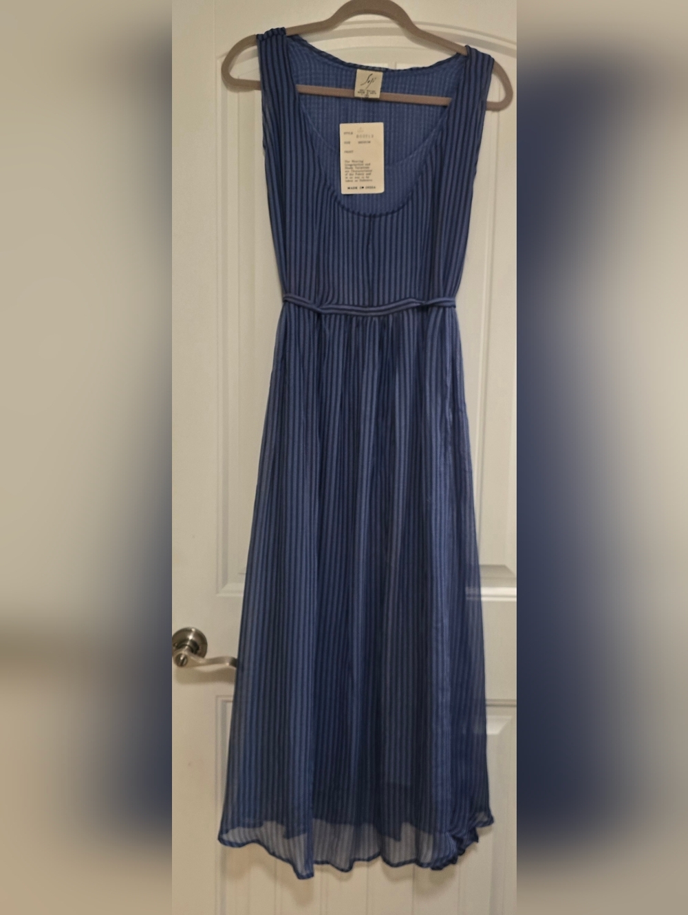 Nwt Boutique Layered Soft Indigo Blue Striped Sleeveless Midi Dress - Picture 3 of 7